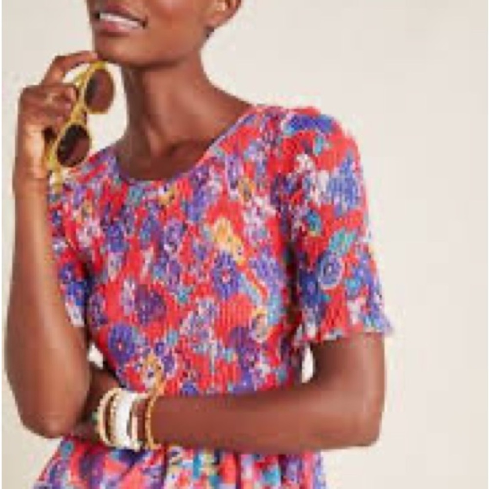 Vibrant Maeve by Anthropologie short sleeve ruched top